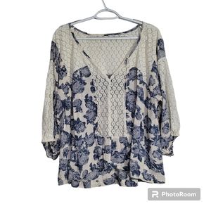 Free People Floral Lace Moon River Boho Blouse size XS
